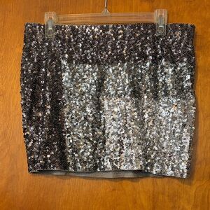 Express Silver and Black Sequin Mini Skirt